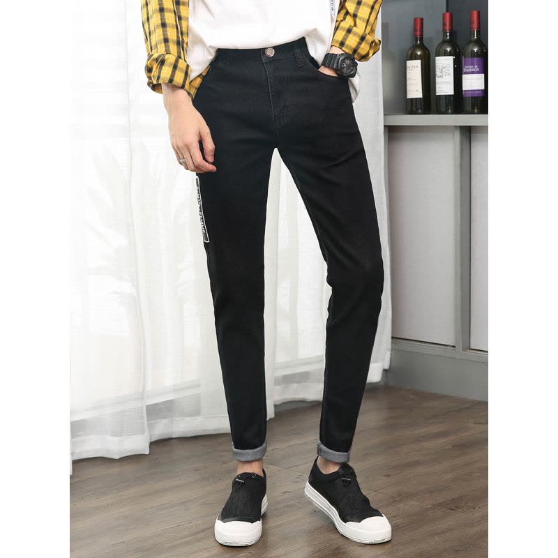 超音狼男装秋季弹力牛仔修身小脚牛仔长裤2018JD-B31图片