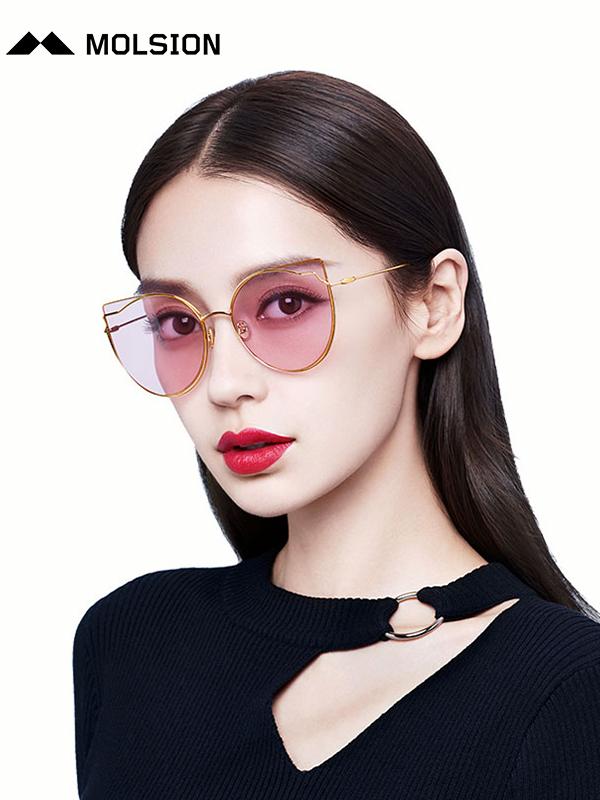 Molsion陌森眼镜Angelababy18新款全框树脂镜片透色猫眼偏光太阳镜墨镜MS8021