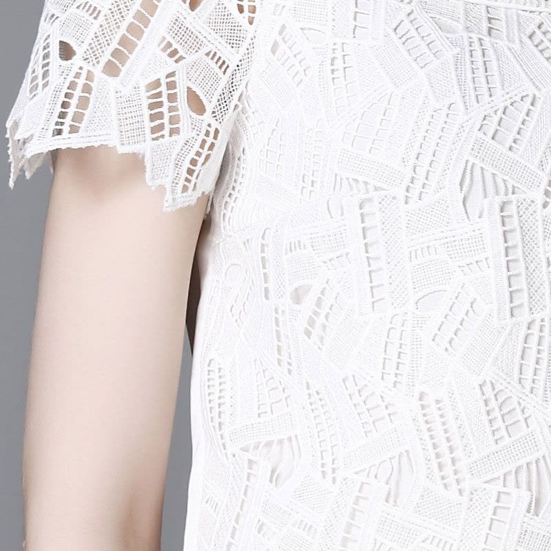 LUXLEAD洛诗琳2016年春夏白色时尚精致优雅H型圆领蕾丝短袖上衣XSH316508图片
