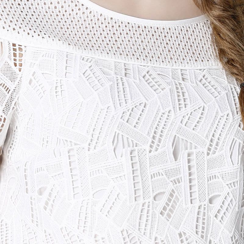 LUXLEAD洛诗琳2016年春夏白色时尚精致优雅H型圆领蕾丝短袖上衣XSH316508图片