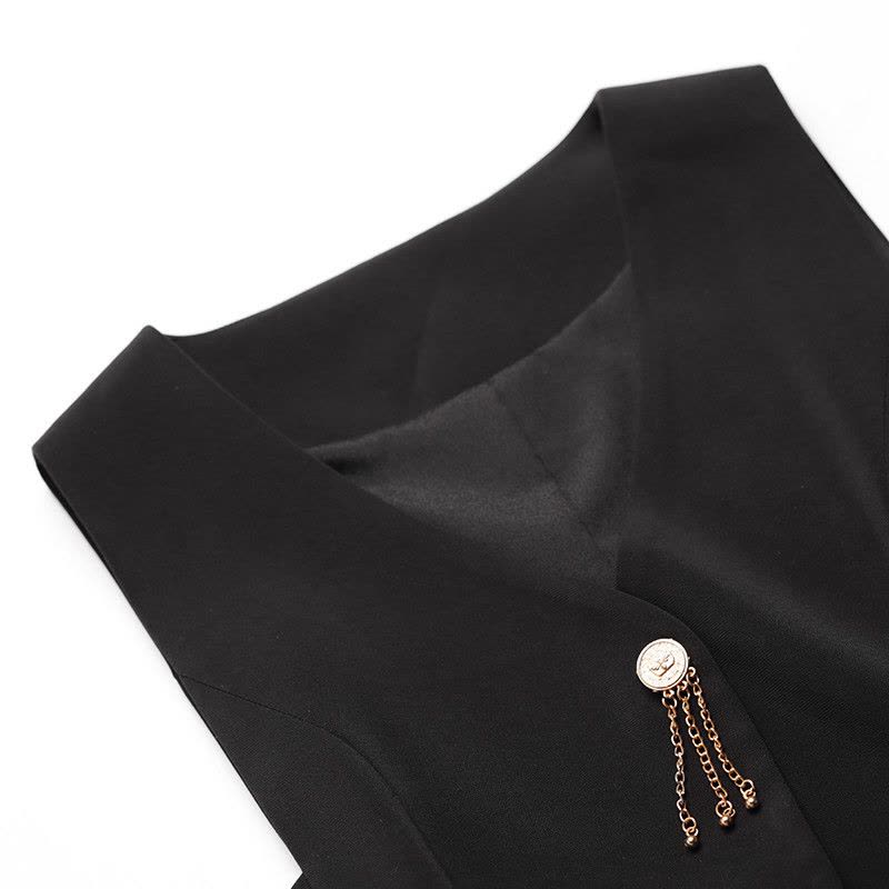 洛诗琳2017秋季新款女装通勤甜美A摆马甲 V领无袖黑色外套中长款LQCO573349图片