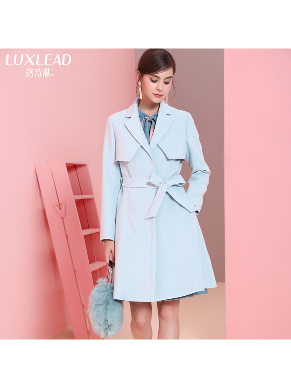 洛诗琳时尚西装领单排扣风衣中长款2017秋冬装新款女长袖通勤修身LDCO773070