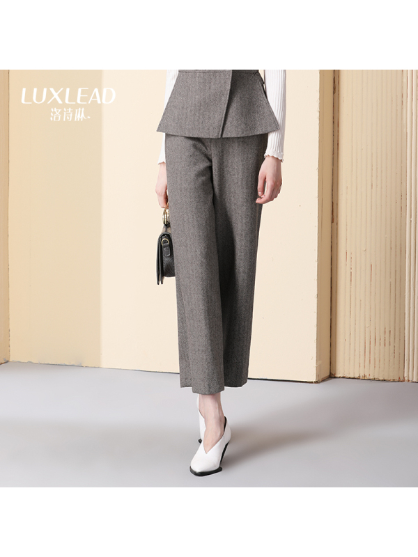 洛诗琳2017秋冬新款时尚格子通勤宽松OL七分阔腿裤子休闲裤LDPA273685