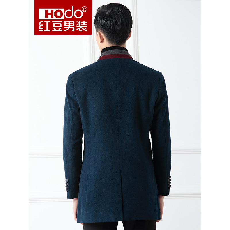 红豆（Hodo）男装 毛呢大衣男2017秋冬新款男士平驳领方巾装饰修身羊毛混纺呢大衣