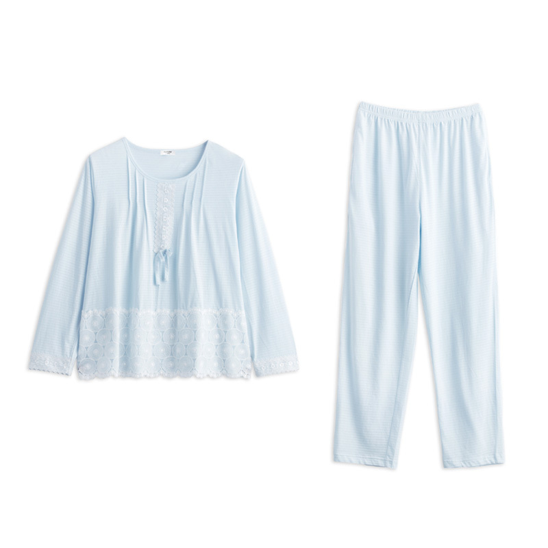 茵曼内衣 睡衣长袖春秋纯棉条纹休闲长裤家居服套装9871482044
