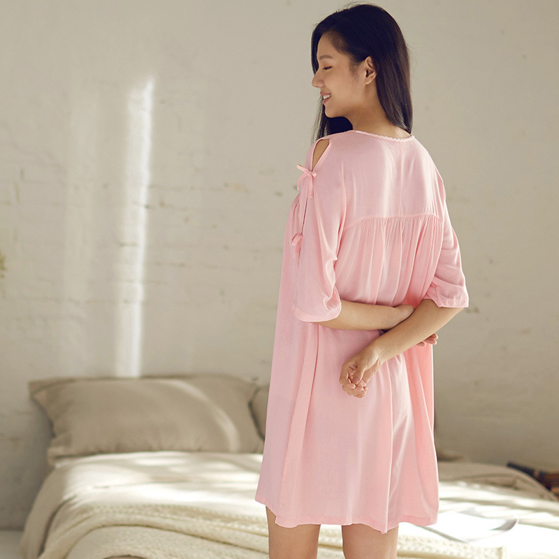 茵曼内衣2017新品夏季宽松睡裙睡衣薄款纯棉家居服女9872481035