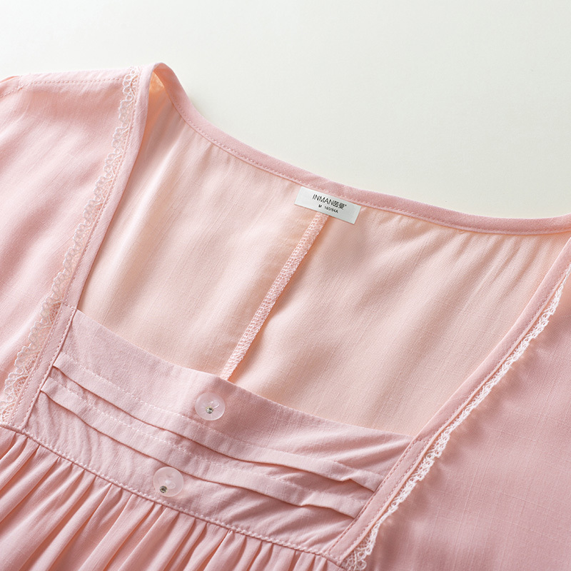茵曼内衣2017新品夏季宽松睡裙睡衣薄款纯棉家居服女9872481035