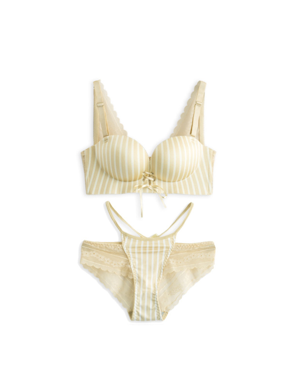 茵曼(inman)文胸套装 茵曼内衣 v舒适无痕亮色蕾丝斑马条纹聚拢调整