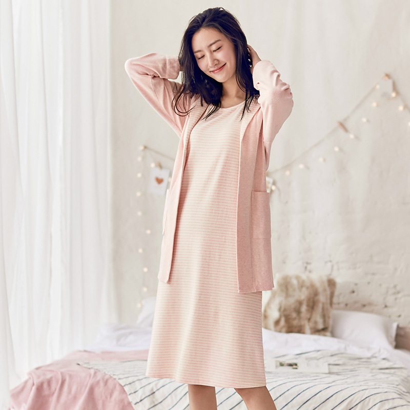 INMAN/茵曼茵曼内衣 长袖睡裙两件套家居服套装女春秋98734830423