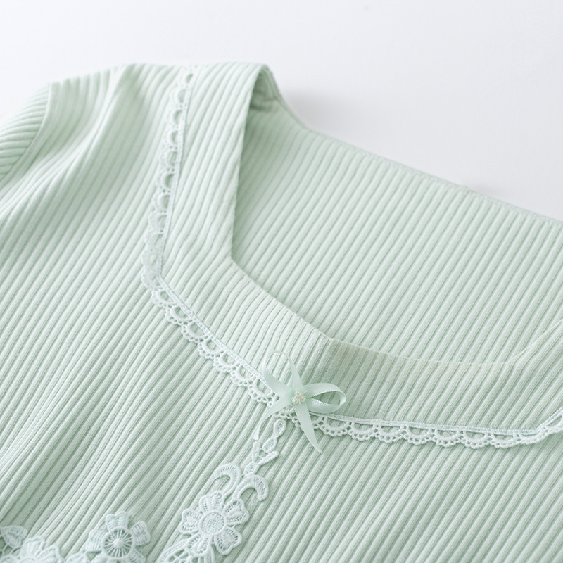 茵曼内衣 两件套甜美蕾丝 针织荷叶边直筒家居服套装 98734830408