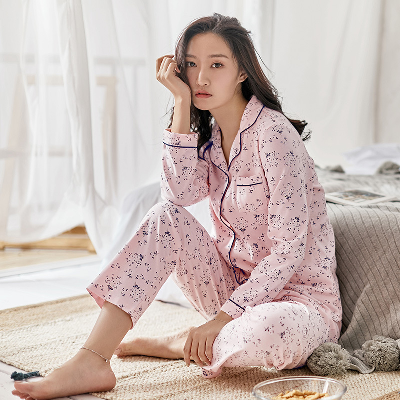 茵曼内衣 甜美碎花翻领可外穿睡衣家居服套装女秋冬 98734830436
