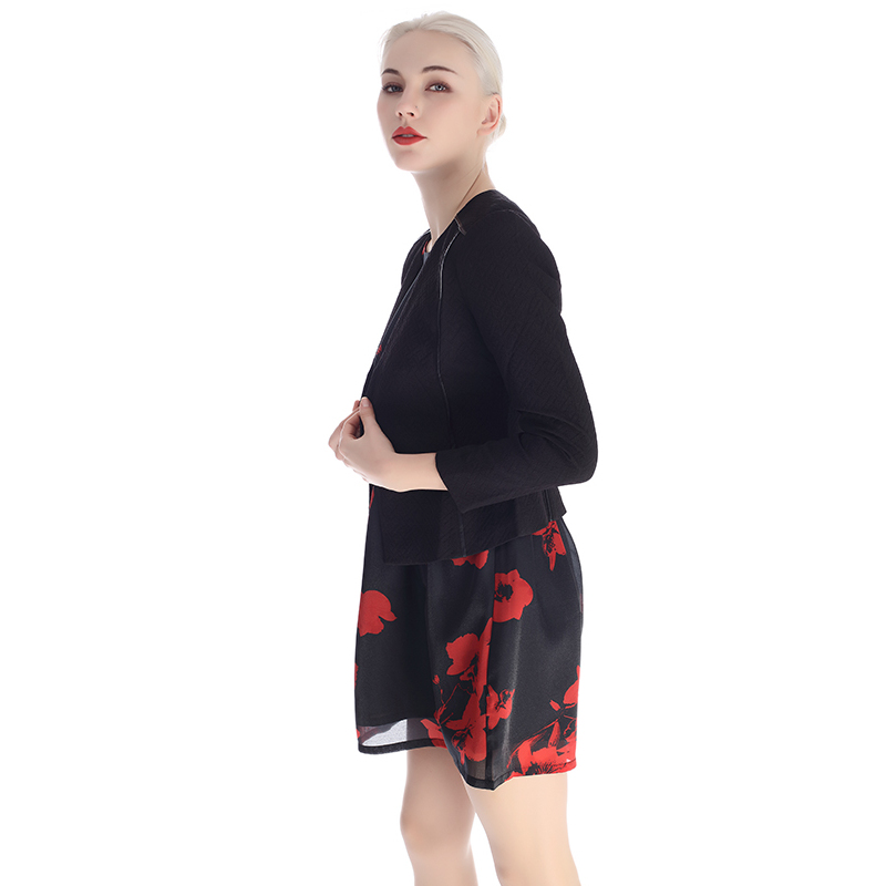 A&D女装黑色淑女圆领修身小西服