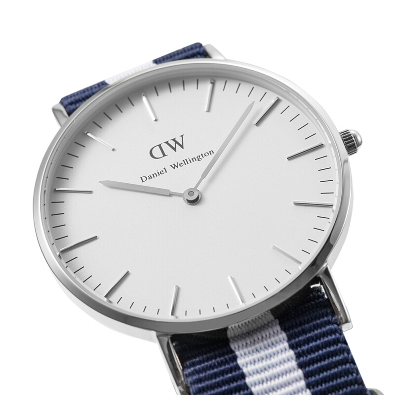 丹尼尔惠灵顿手表dw女表36mm银色边尼龙带超薄女士石英手表0602dw