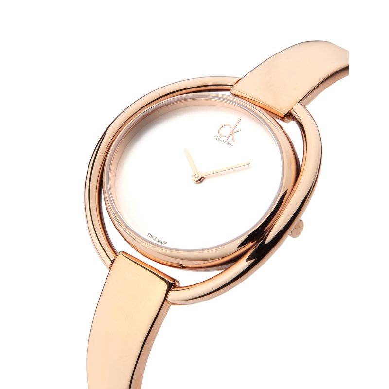 卡文克莱ck手表女士新款休闲玫瑰金色防水时尚潮流手镯钢带石英表k4f2