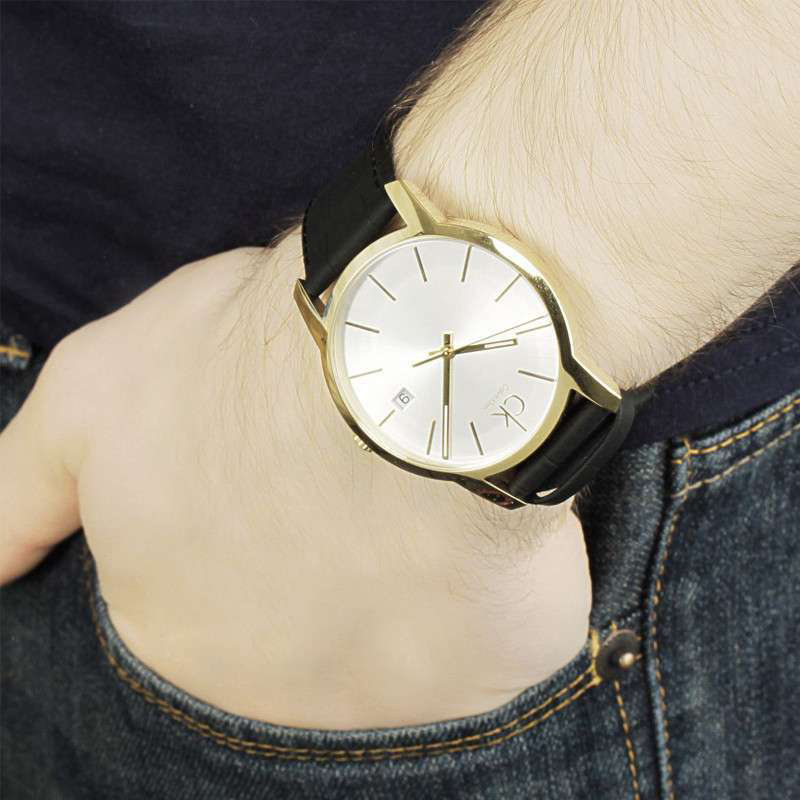 ck卡文克莱手表皮带石英男表圆盘男士手表腕表k2g2g5c6黑色