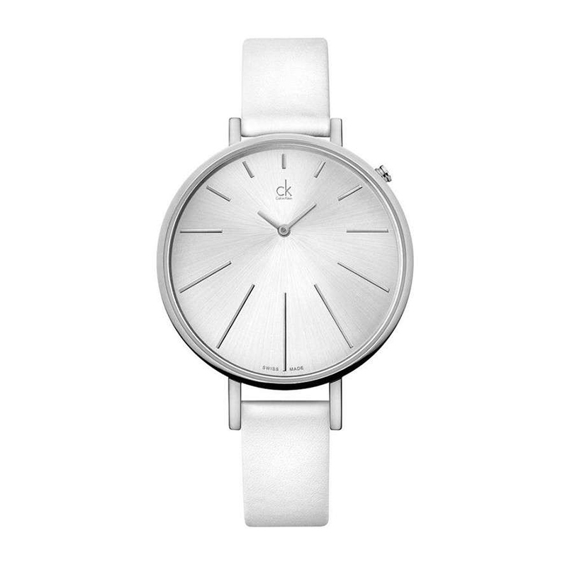 ck卡文克莱手表女表简约时分针白盘白色皮带石英表k3e231l6白色