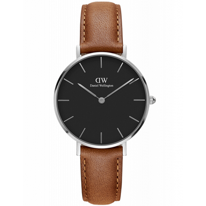 丹尼尔惠灵顿dw女表32mm银色边黑盘皮带女士手表学生手表dw00100178