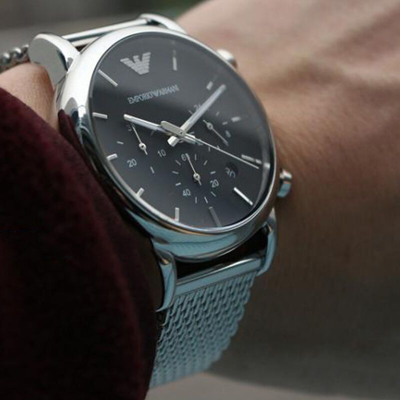 阿玛尼armani手表男士石英个性简约时尚男表ar1811银带黑盘