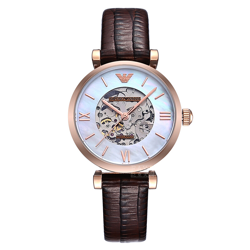 阿玛尼armani手表机械女表时尚休闲ar1993机械女表棕色