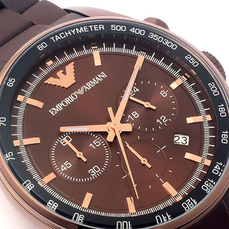 阿玛尼armani男士手表商务休闲三眼石英时尚计时男表ar5982棕色