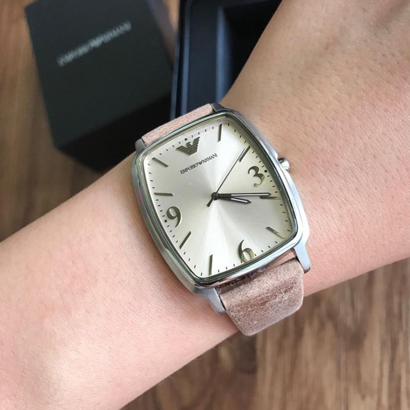 阿玛尼armani手表方形表盘简约时尚男款石英皮带腕表ar2489棕色