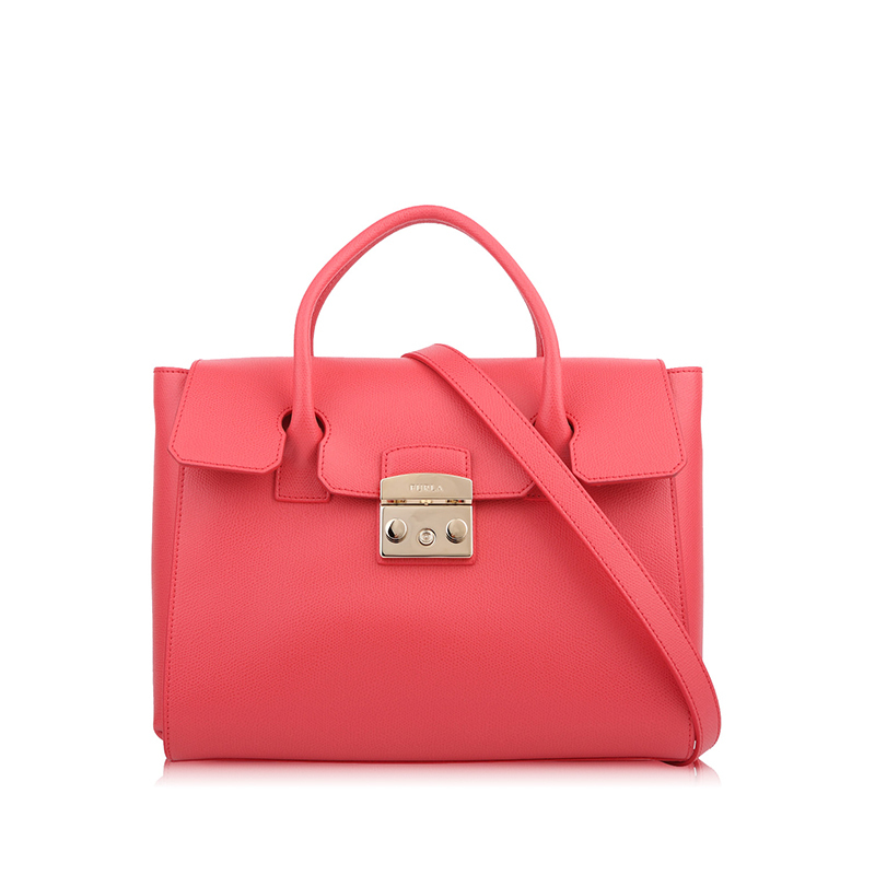 FURLA/芙拉 METROPOLIS翻盖荔枝纹牛皮大号女士手提斜挎包 BGZ8ARE