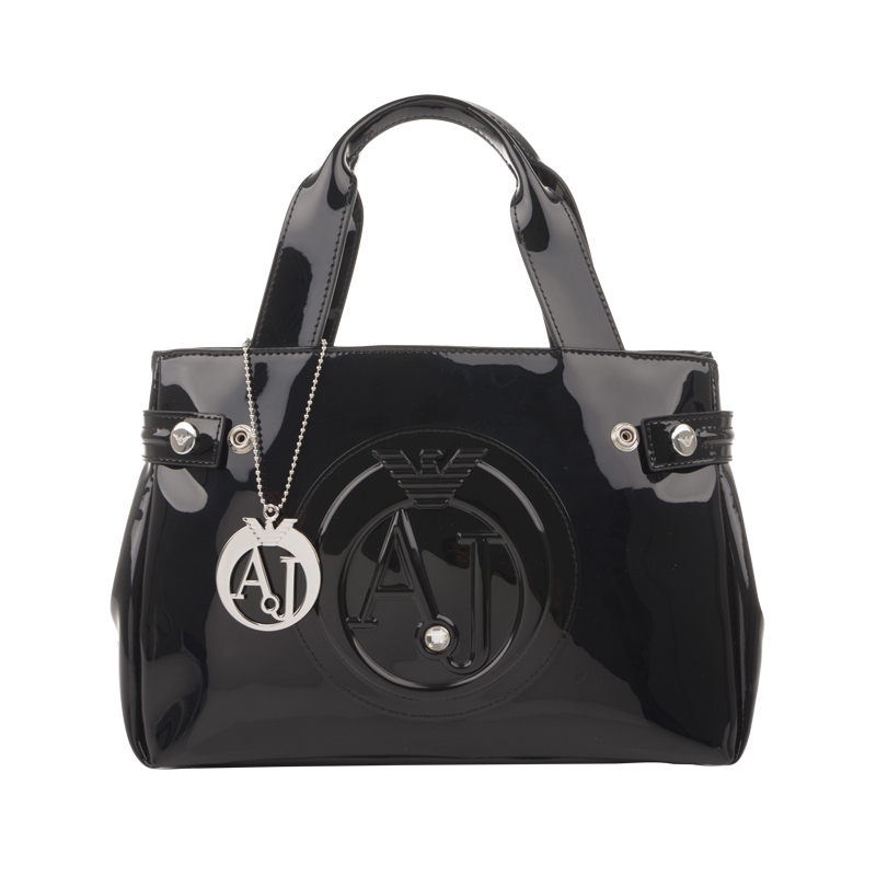 ARMANI JEANS logo吊饰亮面压纹女士手提包 052355512F