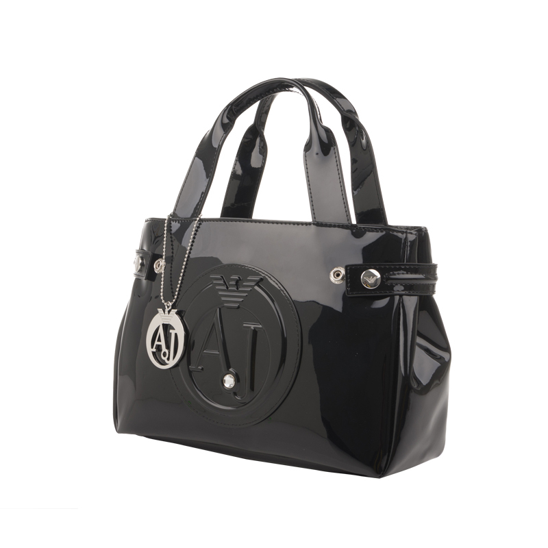 ARMANI JEANS logo吊饰亮面压纹女士手提包 052355512F