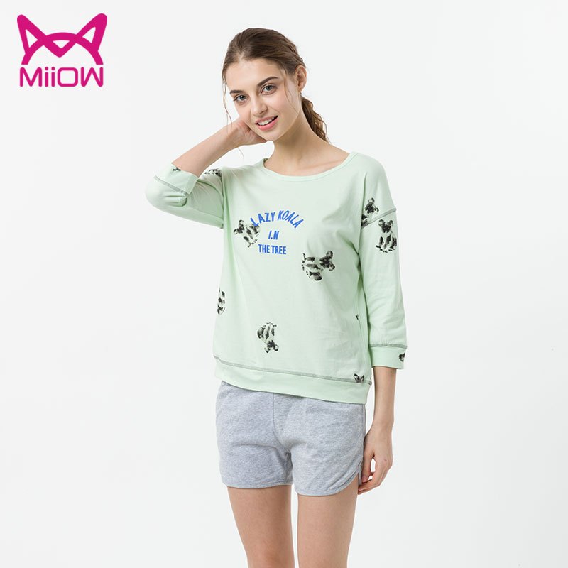 MiiOW/猫人睡衣女夏季棉质短袖短裤夏天甜美休闲家居服套装