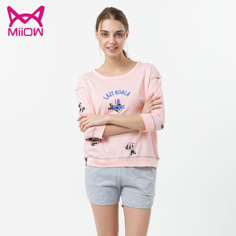 MiiOW/猫人睡衣女夏季棉质短袖短裤夏天甜美休闲家居服套装