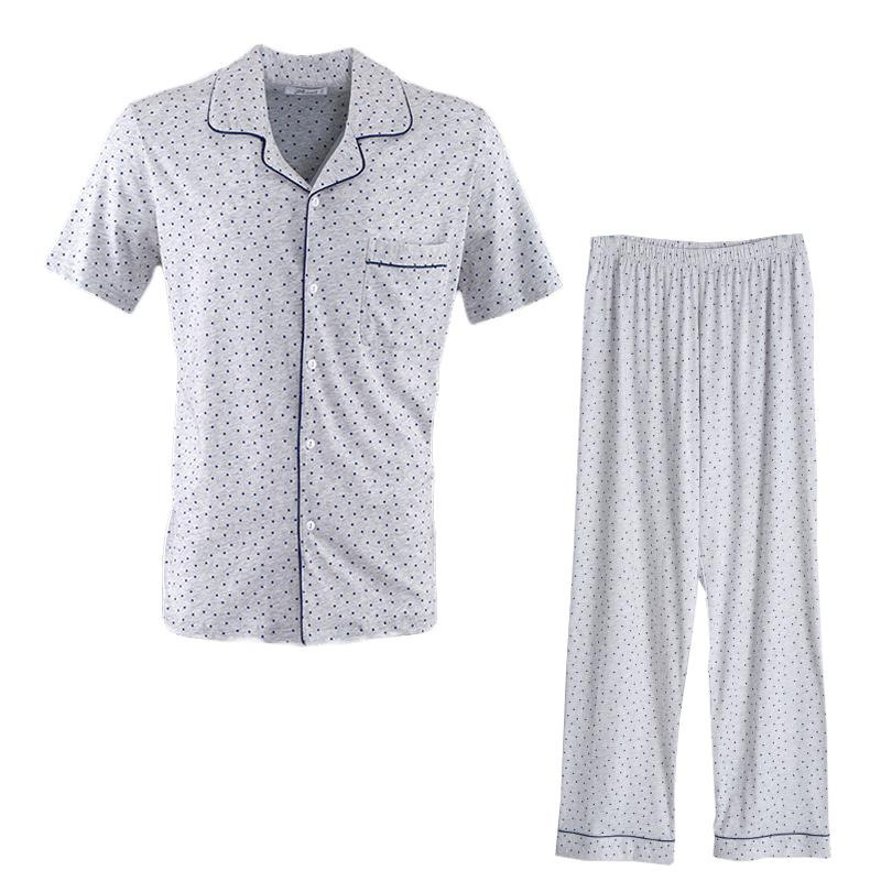 顶瓜瓜家居服男夏 纯棉简约韩版男士翻领短袖短裤睡衣两件套