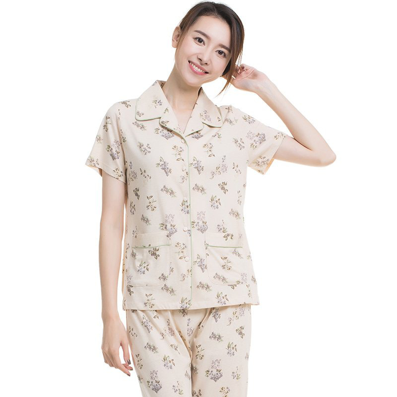 顶瓜瓜睡衣女夏纯棉家居服短袖翻领套装100%棉舒适透气印花清新顶呱呱