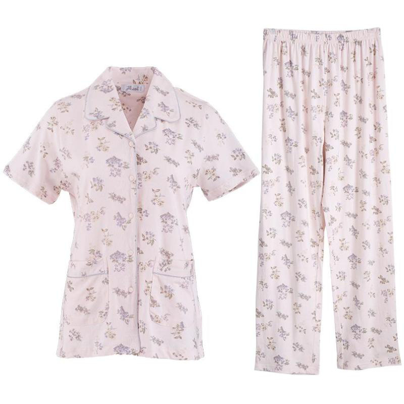 顶瓜瓜睡衣女夏纯棉家居服短袖翻领套装100%棉舒适透气印花清新顶呱呱