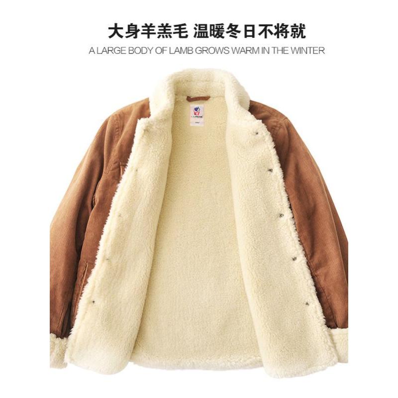 LLANNE棉衣外套男冬季羊羔毛棉服灯芯绒棉袄短款加绒加厚保暖棉衣