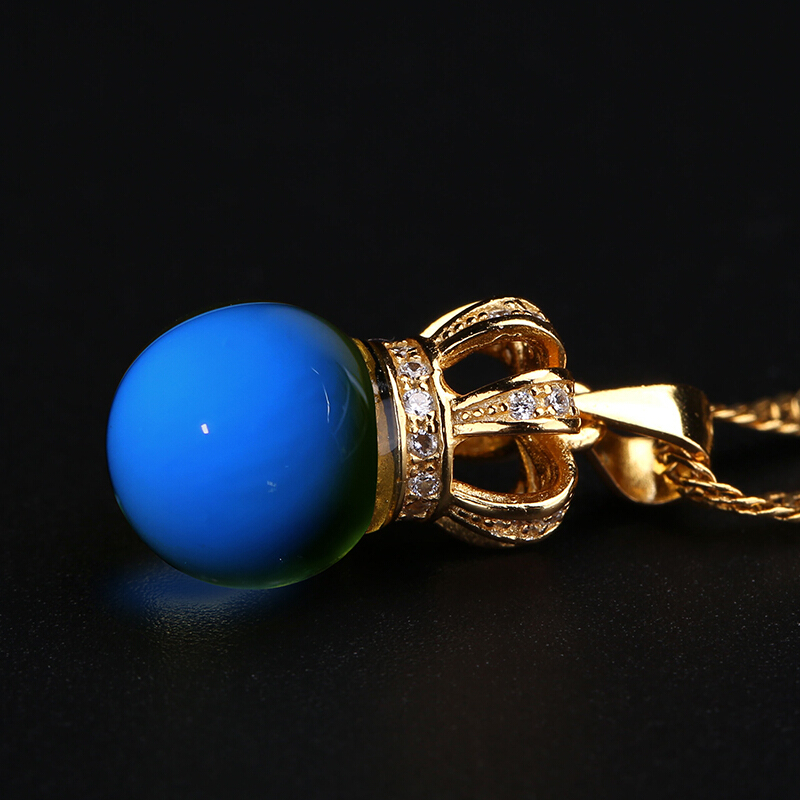 印象眸琥珀吊坠高蓝净水925银镶蓝珀吊坠