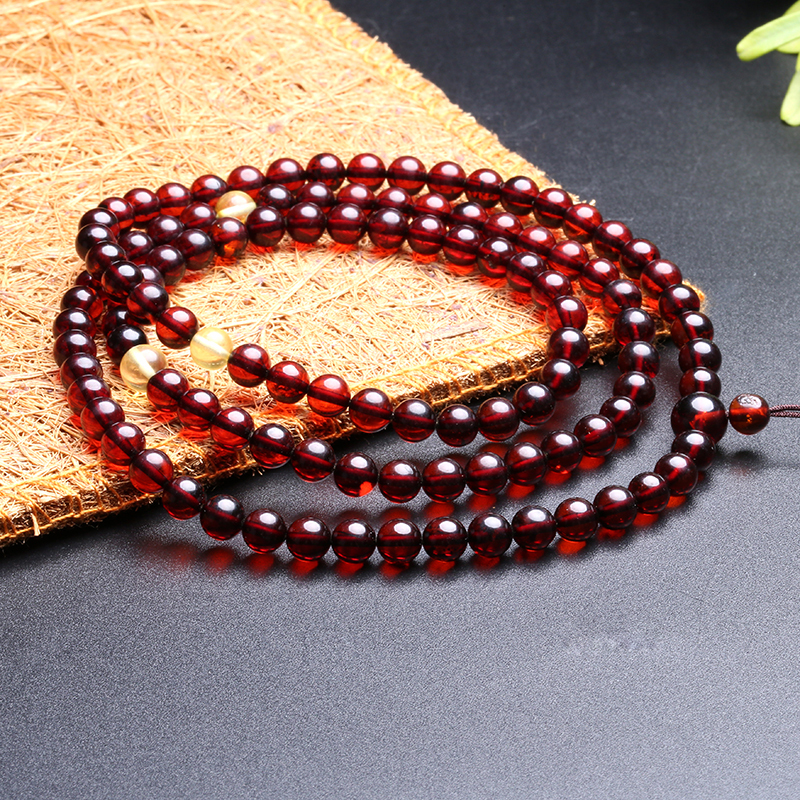 月印百川血珀108颗手串男女款多层多圈琥珀手链附证书