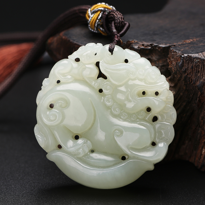 印象眸和田玉元宝貔貅吊坠双面镂空玉佩情侣款玉石吊坠