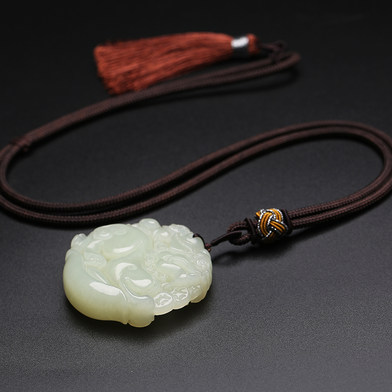 印象眸和田玉元宝貔貅吊坠双面镂空玉佩情侣款玉石吊坠