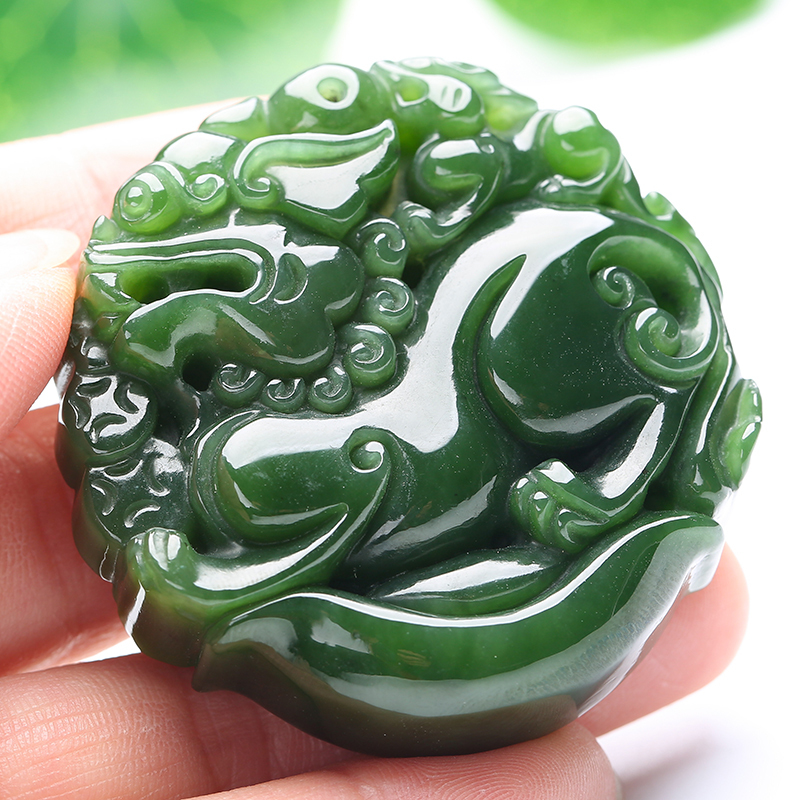 印象眸和田玉碧玉貔貅元宝挂件吊坠双面貔貅圆牌挂件附证书