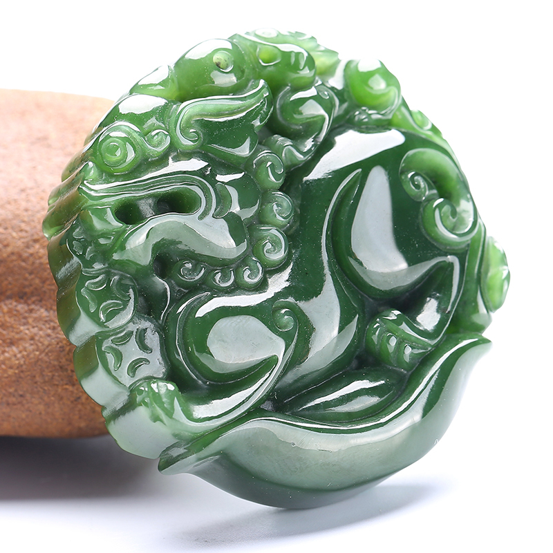 印象眸和田玉碧玉貔貅元宝挂件吊坠双面貔貅圆牌挂件附证书