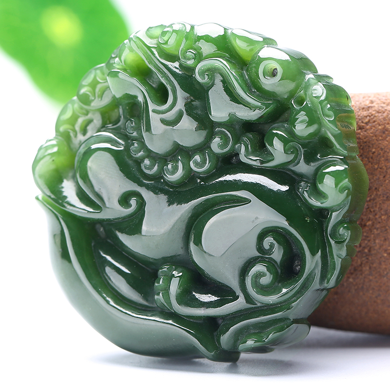 印象眸和田玉碧玉貔貅元宝挂件吊坠双面貔貅圆牌挂件附证书