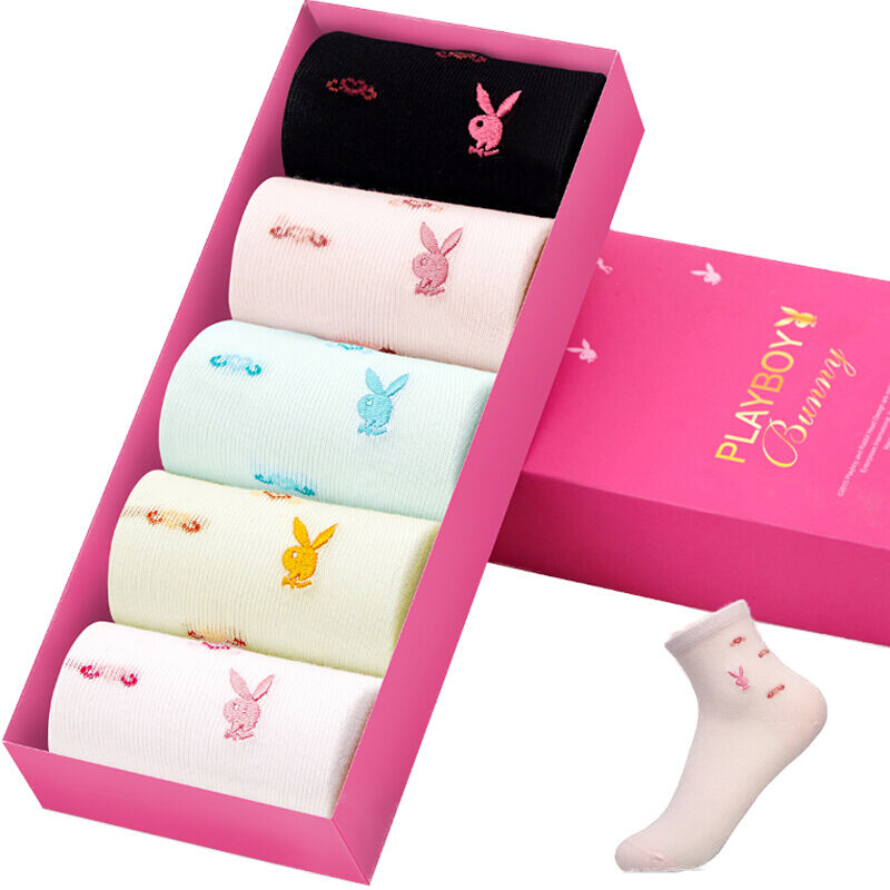 【苏宁自营】花花公子PLAYBOY 女士短筒袜5双礼盒装 2251-5