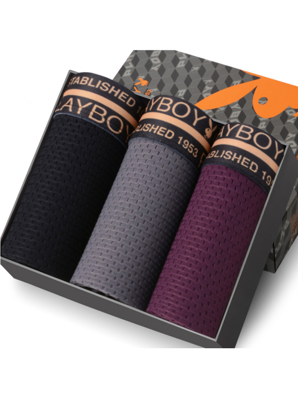 苏宁自营花花公子playboy男士平角内裤3条礼盒装53703