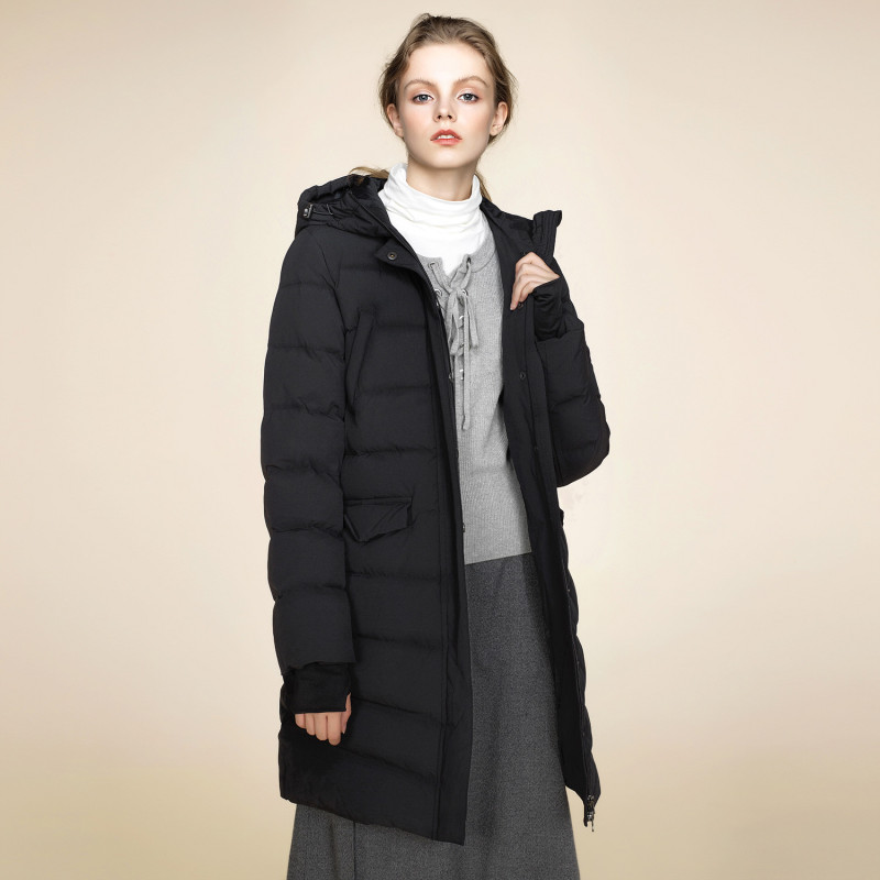 佐丹奴羽绒服女 中长款可机洗连帽冬季外套 女加厚羽绒衣05377669