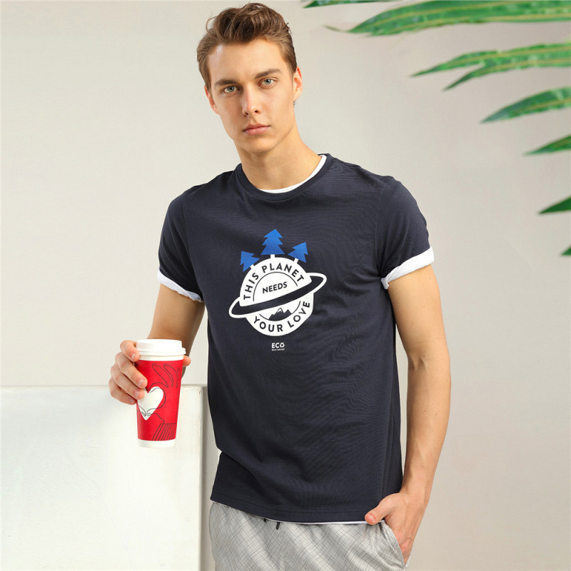 佐丹奴t恤男装纯棉环保主题字母印花圆领短袖t恤13098201