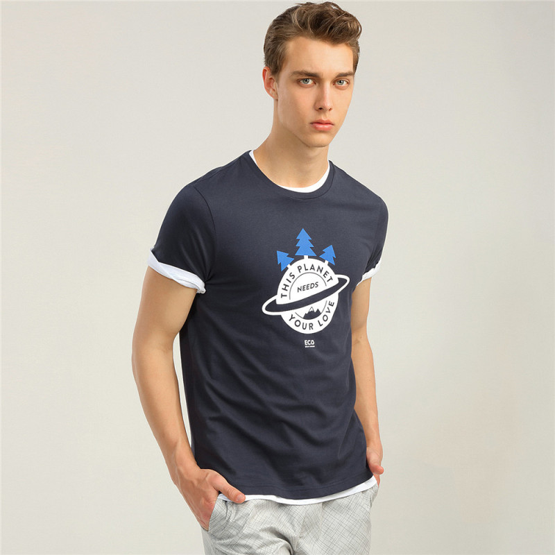 佐丹奴t恤男装纯棉环保主题字母印花圆领短袖t恤13098201