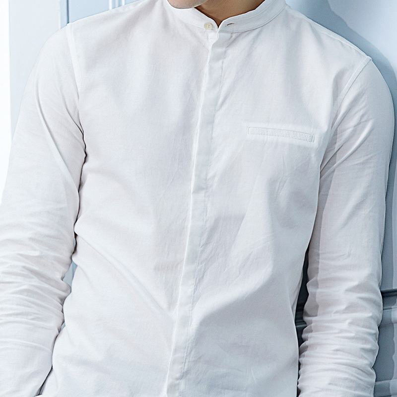柒牌长袖衬衫男时尚休闲立领纯棉衬衫秋季男装纯色白衬衫