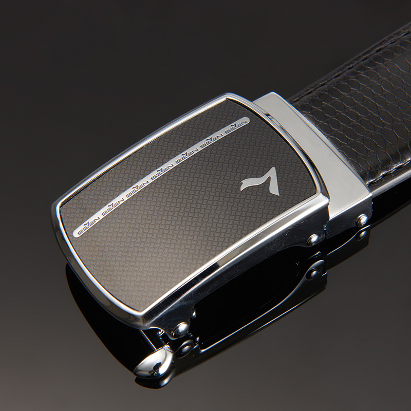 柒牌男士自动扣皮带曲面工艺宽幅牛皮腰带裤带青年休闲商务110p98180