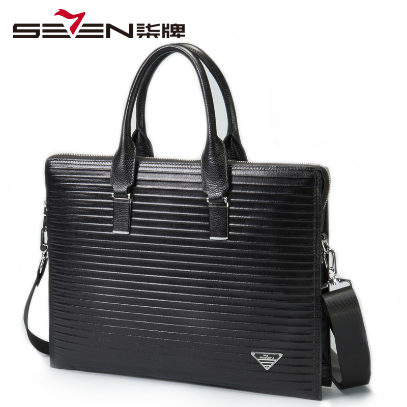 seven7/柒牌绅士款公文包黑色时尚经典手提包公文包头层牛皮真皮110P98210