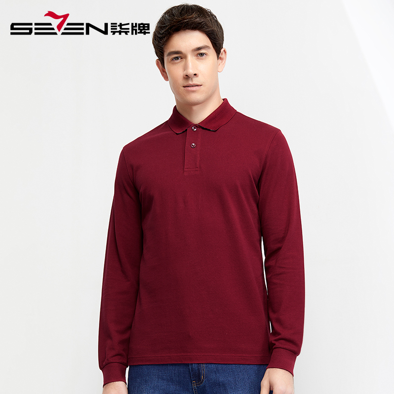 柒牌男装长袖t恤男2018春季新款中年男士商务休闲翻领polo衫纯棉114t